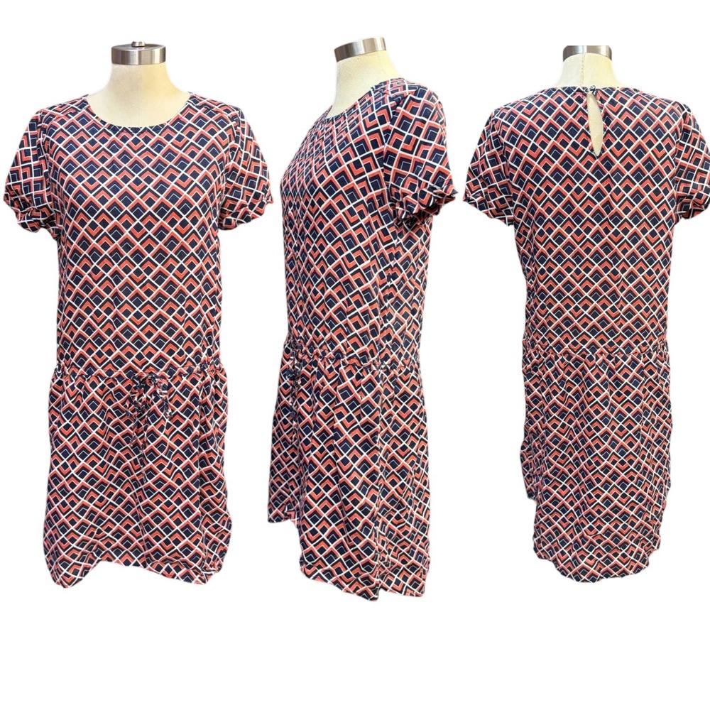 Caslon M Colorful 100% Linen Hi-Lo Shift Dress Navy Mod Geometric Print Summer
